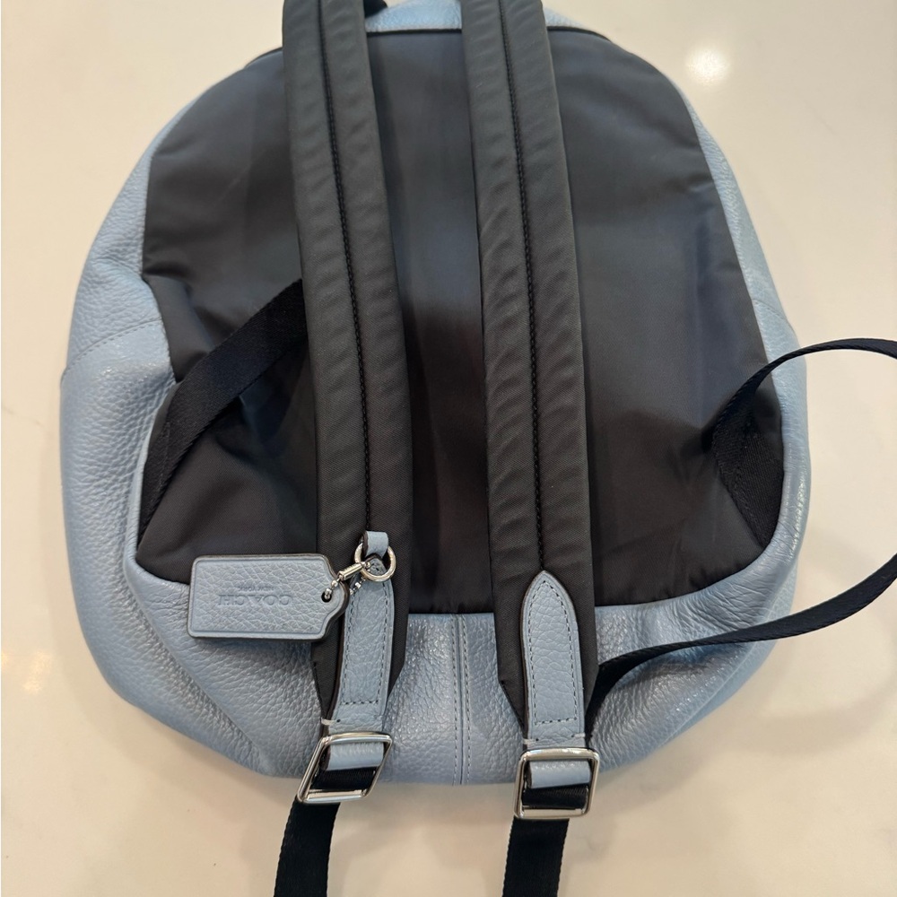 Coach Light Blue Pebbled Leather Backpack with Silver Hardware - Picture 3 of 5